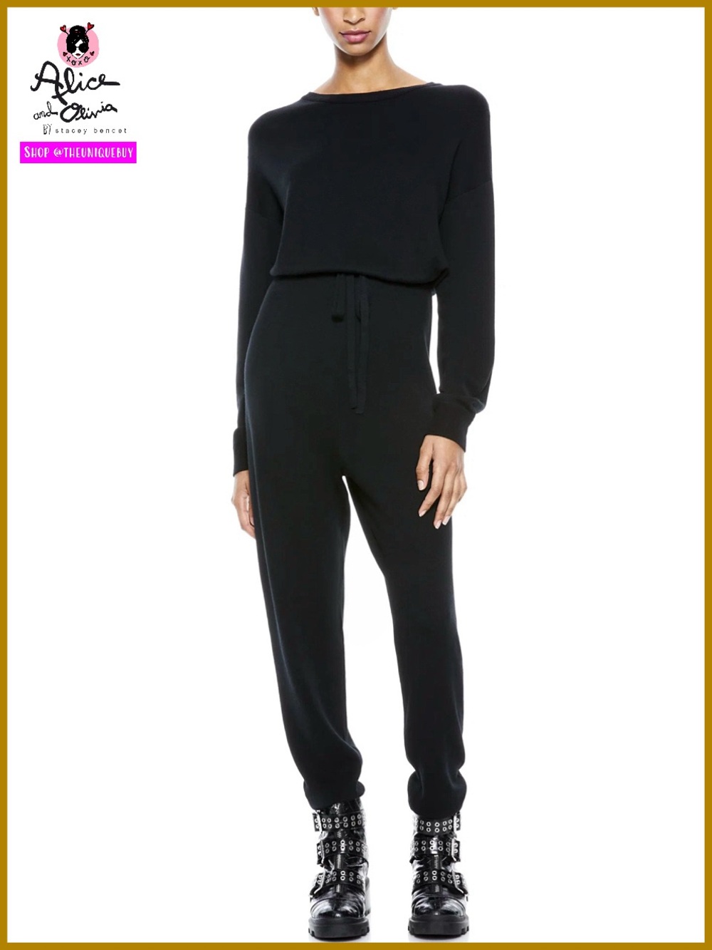 Alice + Olivia Nikita Wool Blend Black Sweater Jumpsuit